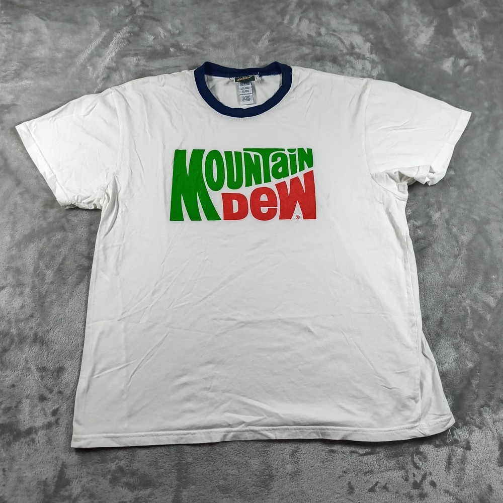 Mountain Dew Ringer Shirt Mens Large White Beverage Retro Short Sleeve Sleepwear